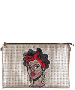 African-American Women Design Reversible Sequin Clutch Bag B029 GOLD